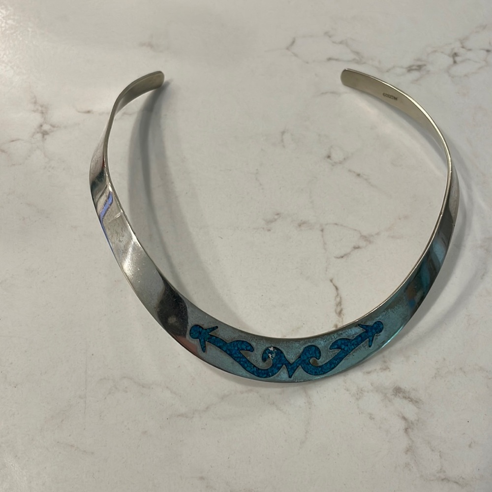 Vintage Mexico Sterling Silver 925 Turquoise collar necklace